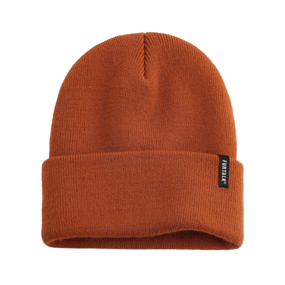 Unisex Rust Knit Beanie - Stretch Knit Beanie Double Layer for Warmth